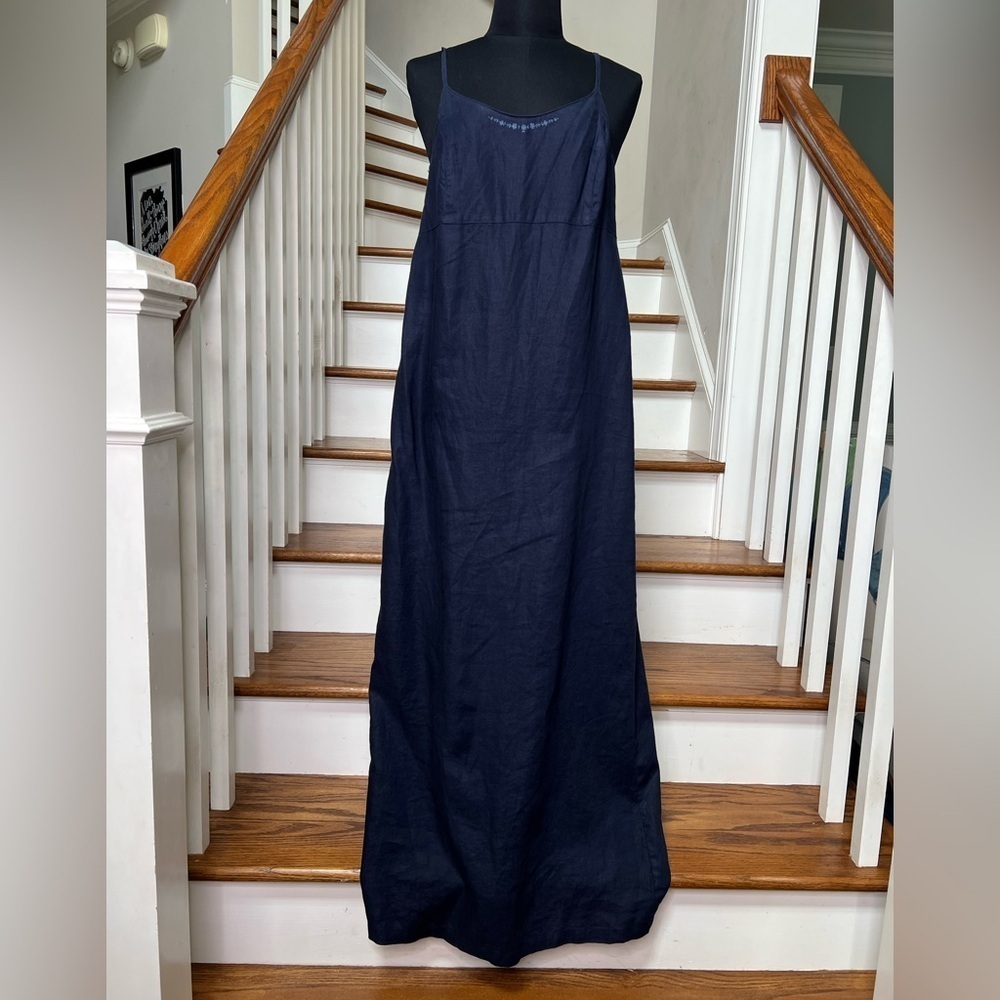 Vintage Y2K American Eagle Navy Linen Maxi Slip Dress Size 8 - Picture 2 of 10